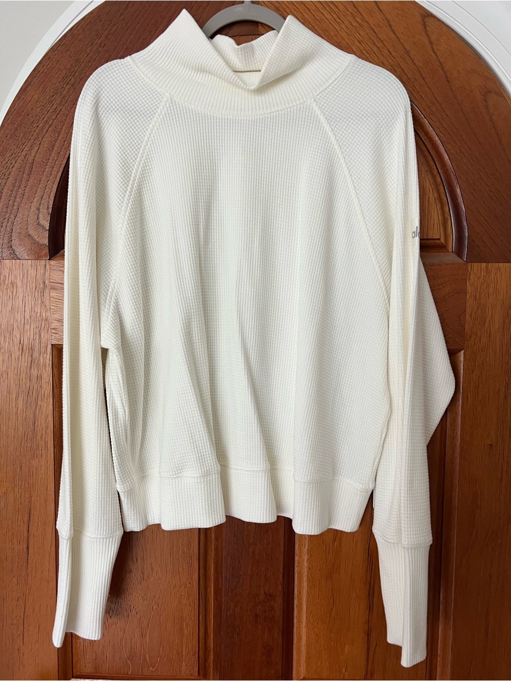 ALO Yoga Waffle Weekend Mock Neck + Pants Set Size Large RT $276 NWT Ivory